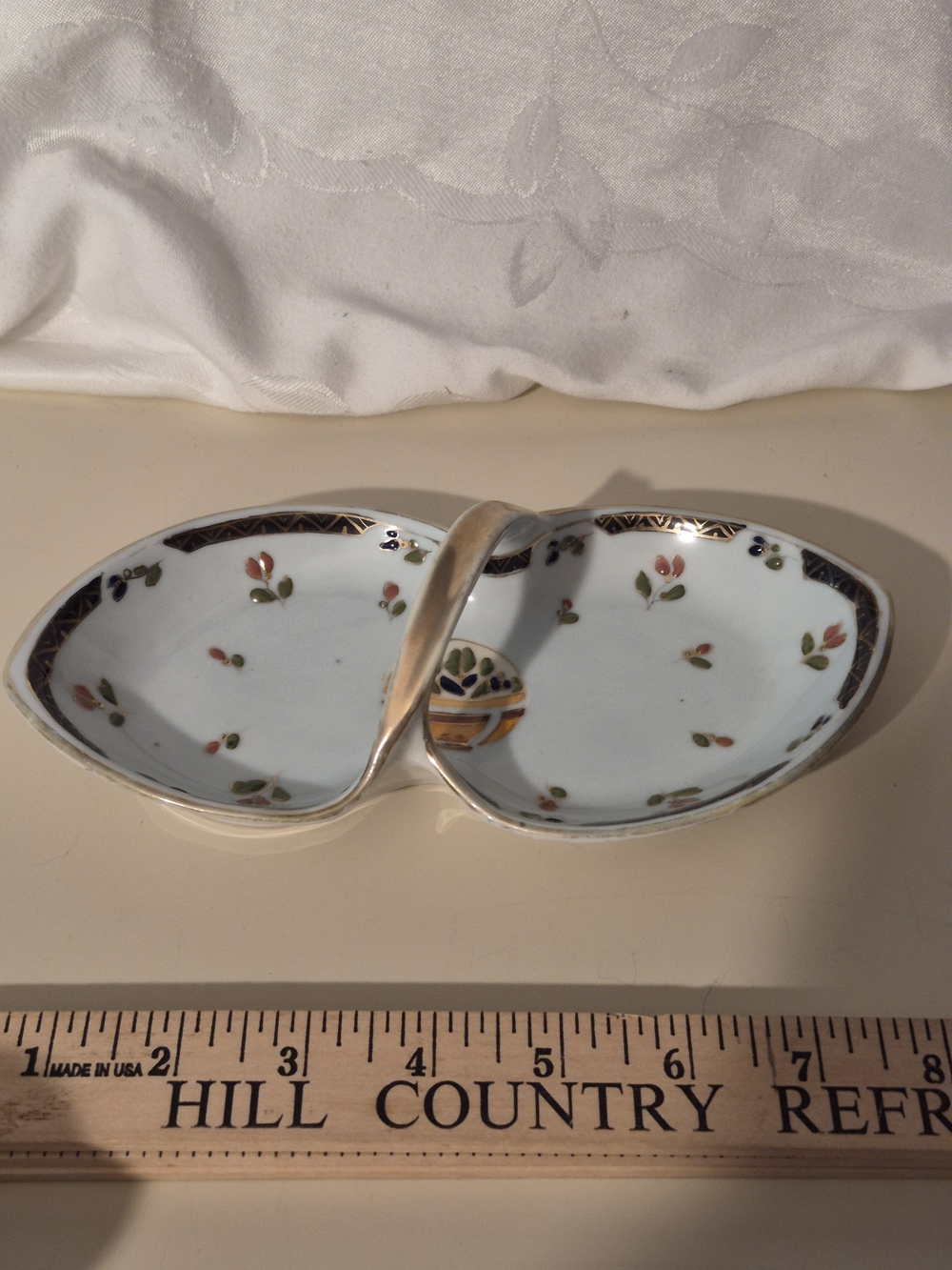 Nippon Hand Painted Porcelain Double Dish with Handle - Floral Accent